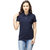 Campus Sutra Half Sleeve BlueWhite T-Shirt For Women