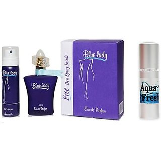 Rasasi Blue Lady Perfume And Aqua Fresh Combo Set (Set Of 3)