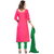 Khoobee Presents Embroidered Cotton Dress Material(Dark Pink,Green)