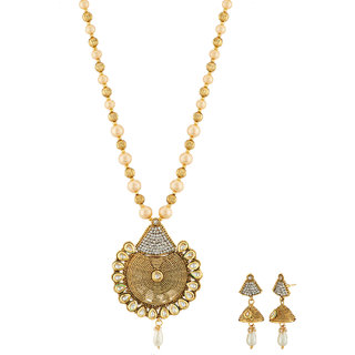 Beautiful Wedding Collection Gold Plated Pearl and Stone  Necklace Set (MJ0201)