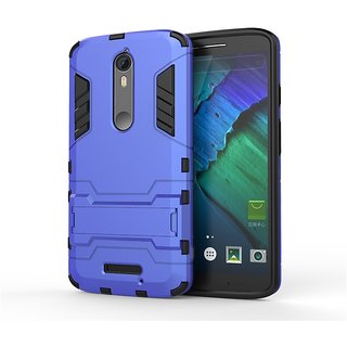 Heartly Graphic Designed Stand Hard Dual Rugged Armor Hybrid Bumper Back Case Cover For Motorola Moto X Force - Power Blue