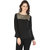 Ruhaans Black Polyester Embroidered Round Neck Casual Top