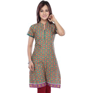 Buy Vishal Mega Mart Green Cotton Printed Straight Kurta Online