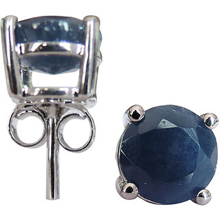                       3.44 CTS, 7mm Round Shape Genuine Blue Sapphire .925 Sterling Silver Earrings                                              
