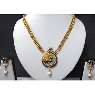 Golden Royal Peacock Pendant Necklace Set