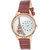 Swisstone JEWELS-LR211-BRW White Dial Brown Leather Strap Wrist Watch for Women/Girls