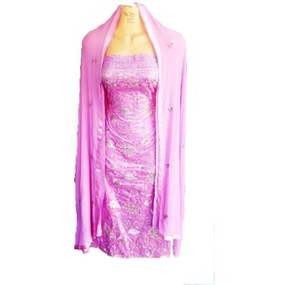 Unique Collections Cotton Printed Salwar Suit Dupatta Material-Unstitched-Pink Colour