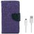 YGS Diary Wallet Case Cover  For Lenovo Vibe K5 Plus -Purple With Micro USB Data Cable