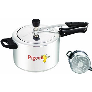                       Pigeon Favourite Induction Base Aluminium Pressure Cooker with Outer Lid, 3 Litres, Silver                                              