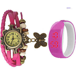 Party  bangals  Analog-Digital watch Combo  For Girls Women (Pink)