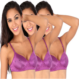 Buy Bralux Purple Lace Wirefree Padded Bra (Set Of 3) Online