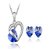 Caratcube Blue 18K White Gold Plated Silver Austrian Crystal Elegant Trendy Style Heart Shape Pendant Set With Earrings