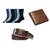 iLiv Combo - Brown Wallet, Belt  6 Pair Formal Cum Casual Socks