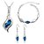 Caratcube Blue 18K White Gold Plated Silver Austrian Crystal Horse Eye Shape Pendant Set With Earrings and Bracelet
