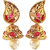 Kriaa Red Polki Stone Pearl Drop Gold Finish Jhumki Earrings - 1307213B