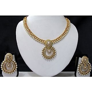 Pearl and Pearl Polki Pendant Necklace Set