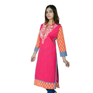 Saksh Pink Colour Embrodery Cotton Casual wear kurti for women