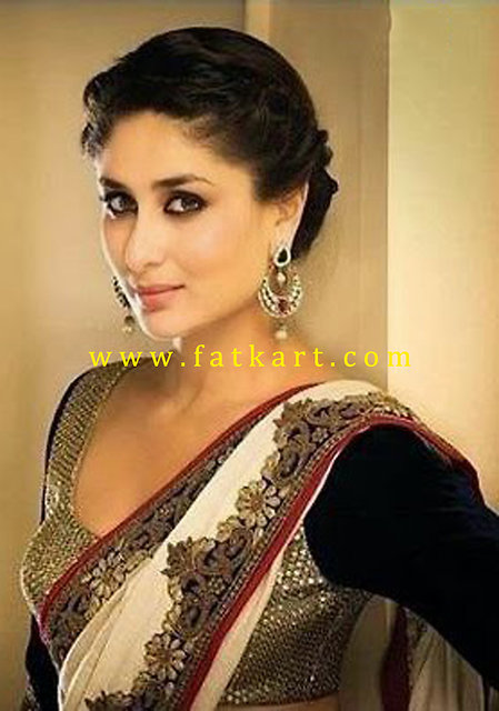 Buy Kareena Kapoor White with black Georgette Saree With Silk Blouse Online  - DMV8903