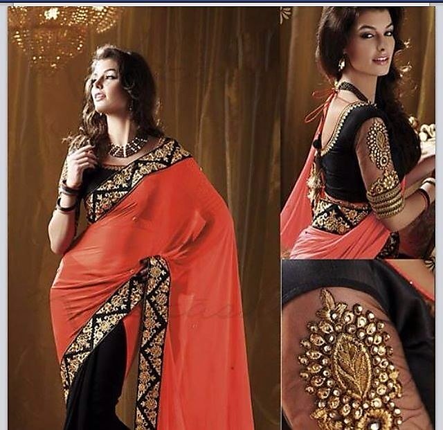 Maheshwari Silk Saree Orange base - Byhand Kochi