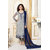 Fabliva Grey  Navy Blue Embroidered Georgette Straight Suit (Unstitched)