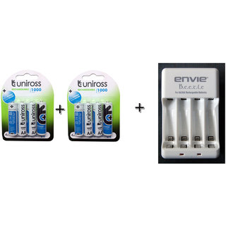 Uniross 8 AA 1000 MAh Rechargeable Batteries With 1 Envie Charger