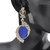 Ladies Womens Girls Earrings Partywear Stud Filled Crystal Rhinestone Blue Dangle High Fashion Very Trendy
