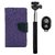 YGS Diary Wallet Case Cover  For Samsung Galaxy J7 (2016 Edition)-Purple With Extendable Selfie Stick and  Bluetooth Shutter Remote