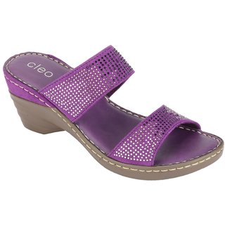 Buy Khadims Cleo Purple Wedge Slip on Womens Sandals Online
