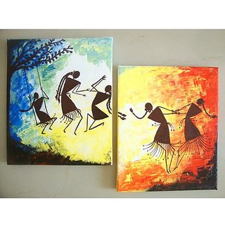 Buy Handmade Warli Painting On Canvas With Home Decor Online 3300 From Shopclues When you paint there will be darker streaks of paint on the edge of the canvas because the bristles push it out. handmade warli painting on canvas with home decor
