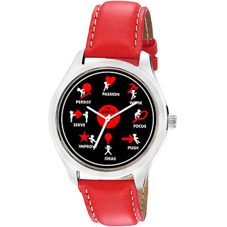 Jack Klein 1209 Graphic Analog Red Leather Watch For Men,Women