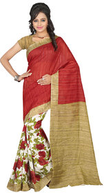 Meia Red and Golden Cotton Block Print Saree With Blouse