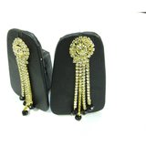 E-03 Golden Long Earring Set Having Black Stones On The Edge