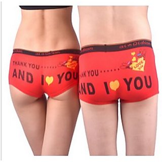Buy Couple lovers Red combo with words love you brief underwear
