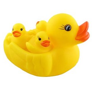 Duck Family Baby Bathing Toys 4 Set Yellow Rubber Squeaky Lovely Ducklings