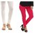Stylobby White And Hot Pink Cotton Lycra (Pack Of 2 Leggings)