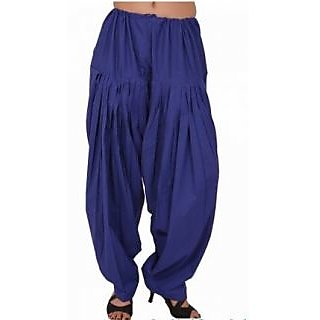 Navy Blue Solid Semi Patiala Cotton Salwar