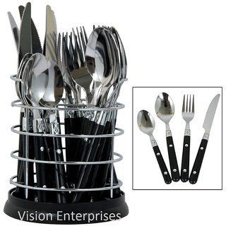 Stylish 24 Pcs Stainless Steel Cutlery Set With Steel Stand (White Color)