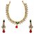 Traditional Ethnic Red Green Oval Gold Plated Necklace Set  Maang Tikka with Crystals for Women by Donna NM25047G