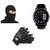 Combo Of Universal Full Face Mask+Fusion Watch+Riding Gloves Black Size XL