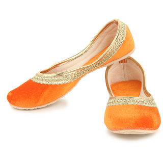Buy Zimango Punjabi Jutti Orange With Golden Lace TP7004 Online 398 from ShopClues