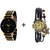 Gtc Combo Of Black  Golden Quartz Analog Watch For Man With Black Designer Leather Analog Watch For Woman