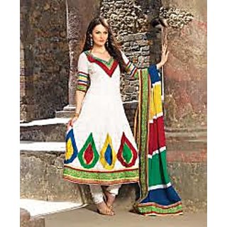 White Collar Neck Anarkali Suit Set main image 0