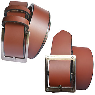 Sunshopping mens brown Leatherite needle pin point buckle belts (Combo)