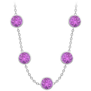 Amethyst By The Yard Necklace In 14K White Gold 75 Ct With 36 Inch Cable Chain