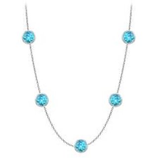 By The Yard Blue Topaz Necklace With Five Stone In 14K White Gold 1 Ct