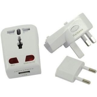 Universal World Travel Adapter with USB Port - White. Worldwide Adaptor(White)