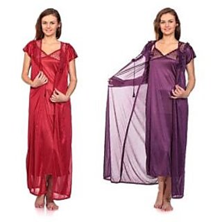 	@rk 2pc combo pack Nighty ,gown ,sleepware Over Coat ,nighty Babydoll Slip Robe for ladies