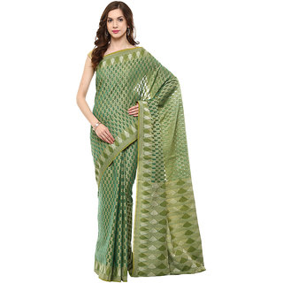 Emerald Green Banarasi Chanderi Cotton Saree With Resham Work