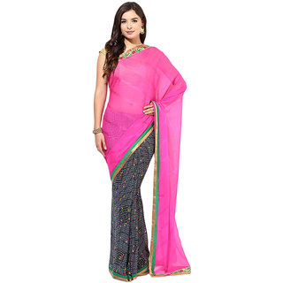 Magenta And Gray Half And Half Faux Chiffon And Faux Georgette Saree