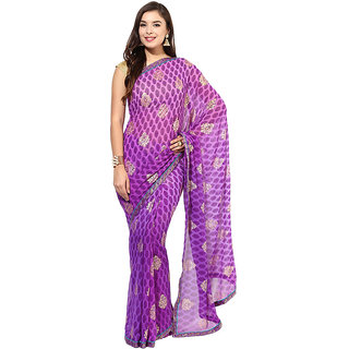 Purple And Dainty Mauve Printed Faux Georgette Saree